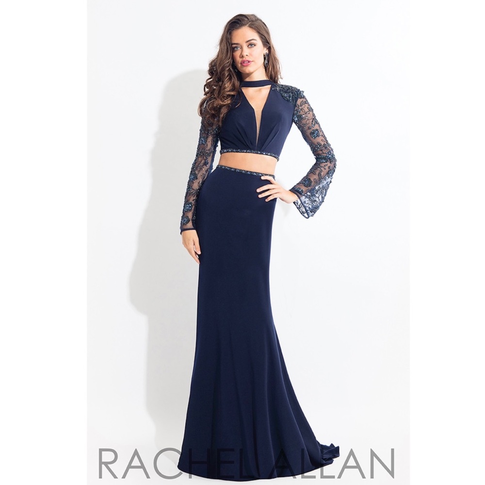 6053 Rachel Allan navy blue formal dress